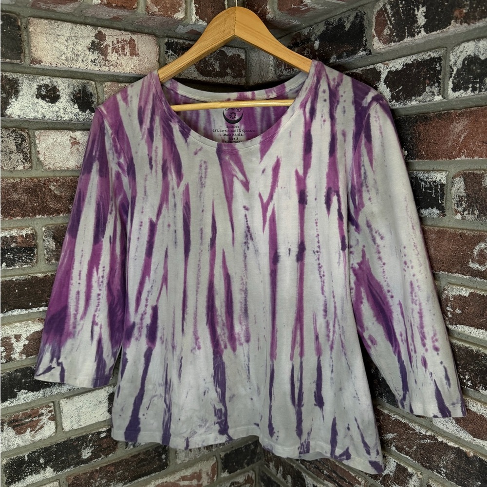 Zenergy by Chico Purple and White Tiedye Creased Long Sleeve Top